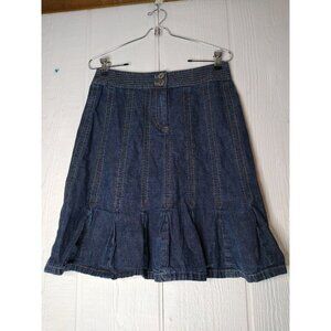 Harold's Women's Sz 2 Blue Jean Skirt Stitching Pleated Knee Length Back Pockets